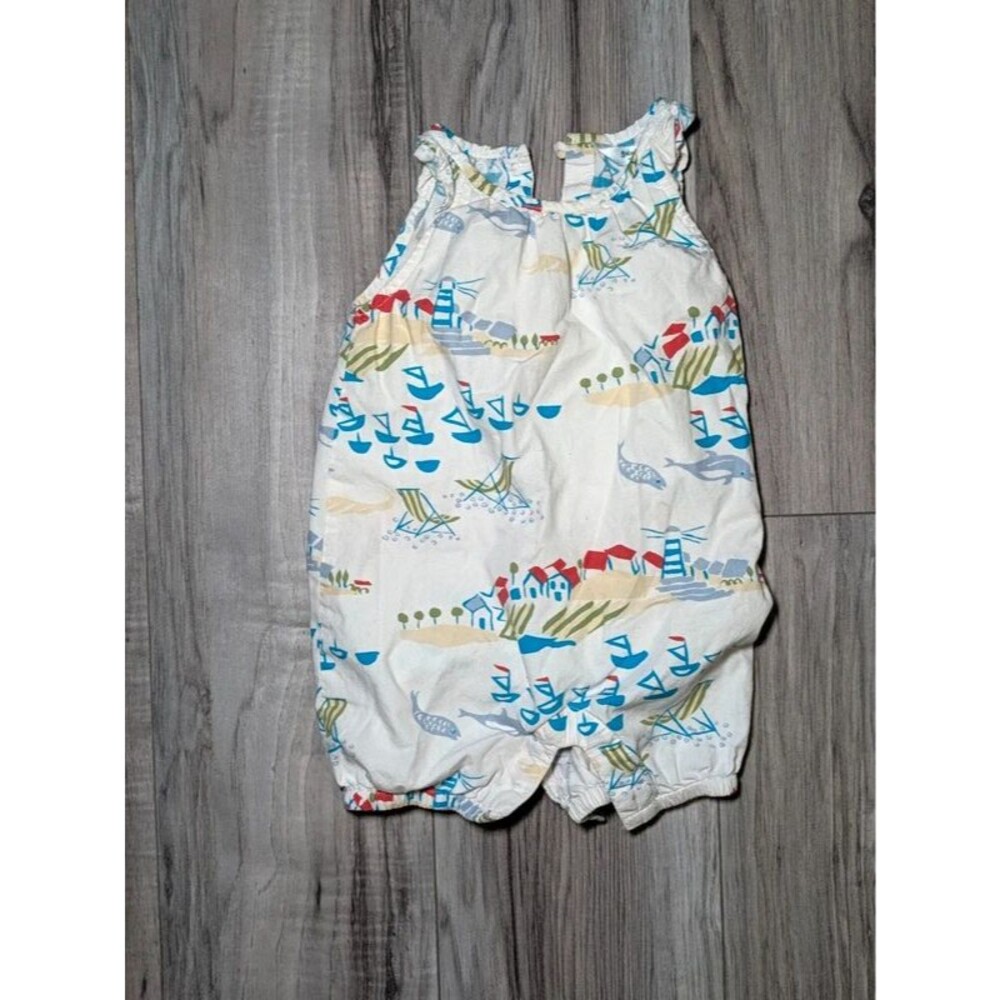 Baby Boden Seaside Sailboat Romper Coastal Beach Lighthouse Fish Cotton